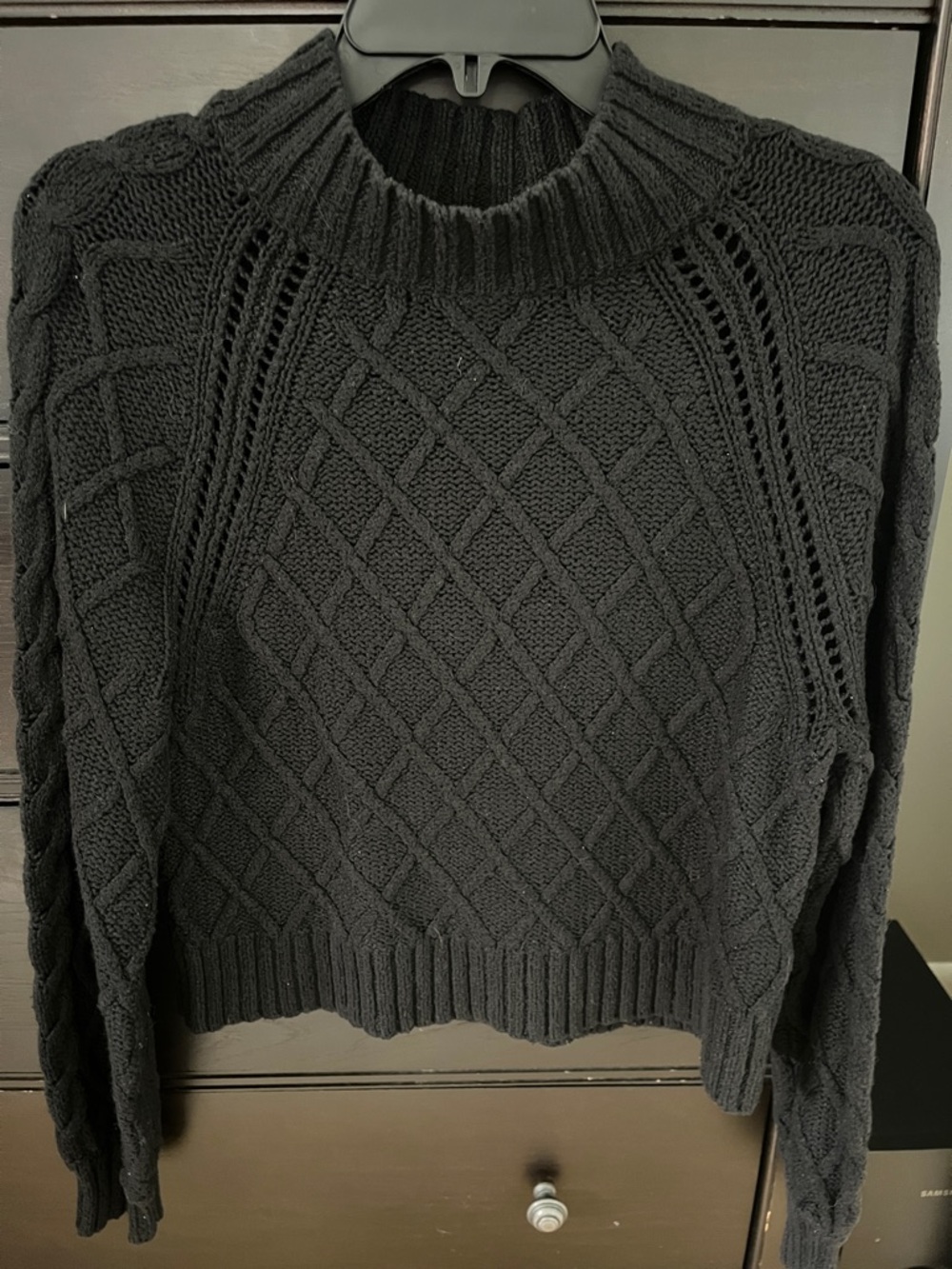 American Eagle Outfitters Black Cable Knit Crew Sweater